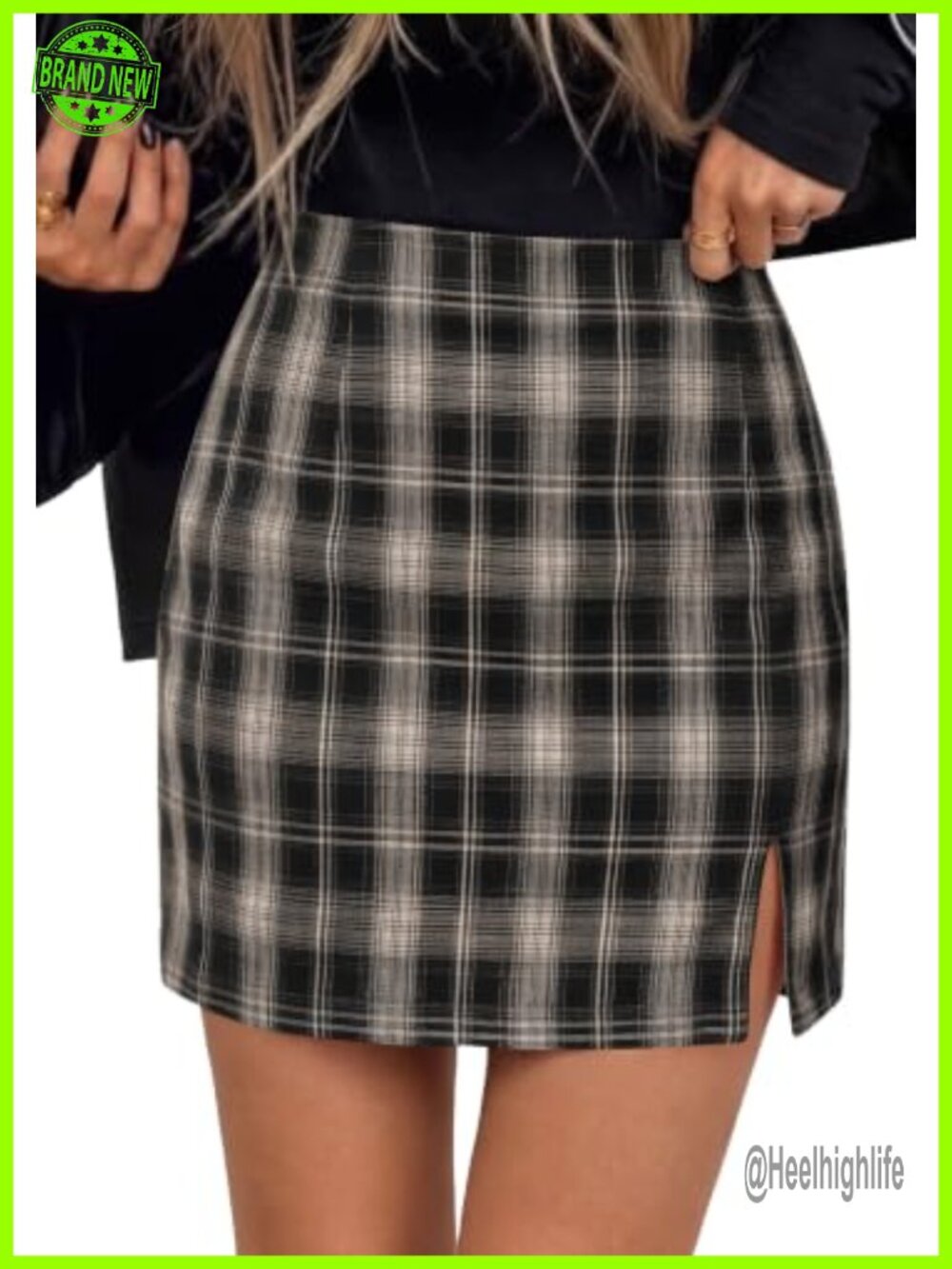 Women's Plaid Mini Pencil Skirt High Rise Side Slit Fall Winter Going Out